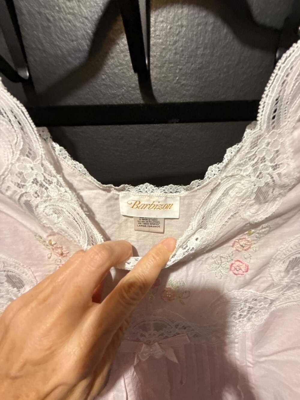Vintage Barbizon Pink Lace Embroidered Maxi Nightgown Dress Size L - Picture 6 of 10